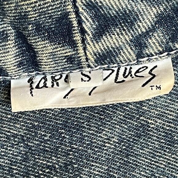 VINTAGE 90s Paris Blues Acid Wash Denim Bomber Jacket with Peplum Size Small - Picture 3 of 4